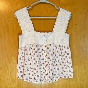Elegant Floral Lace Tank Top in White and Brown